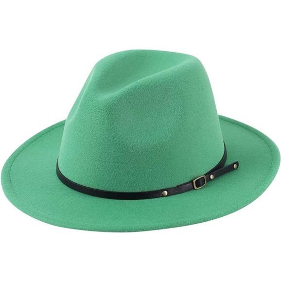 Lanzom Womens Classic Wide Brim Floppy Panama Hat Belt Buckle Wool Fedora Hat